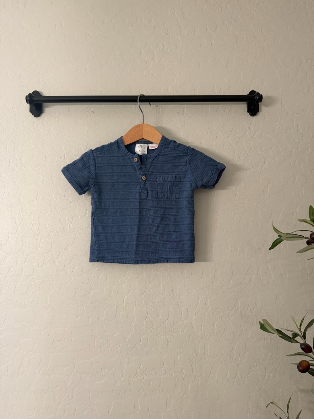 Zara Textured Navy Blue Button Tee